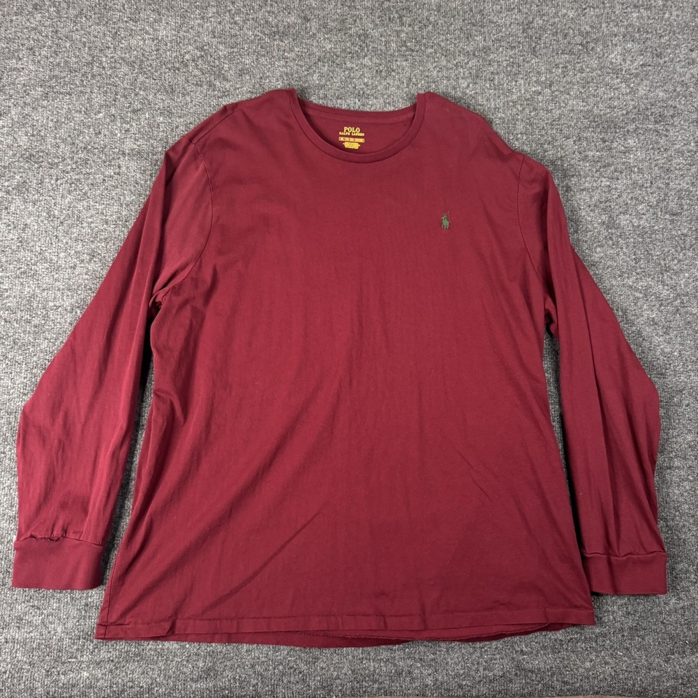Polo Ralph Lauren Shirt Men's XXL Maroon Logo Round‎ Neck Long Sleeve Pullover